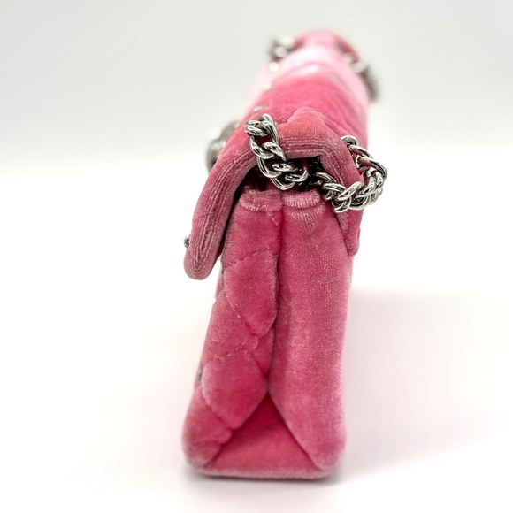 KURT GEIGER Mini Kensington Pink Quilted Velvet Crossbody With Gemstones - RARE - Picture 4 of 13
